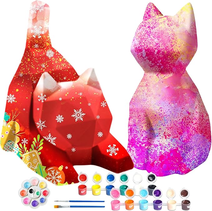 Goody King Paint Your Own Cat Lamp Kit, 2PCS DIY Night Light, Easter Basket Stuffers, Arts & Crafts for Kids Ages 8+, Painting Kit for Kids, Easter Birthday Gifts for Kids Ages 3 4 5 6 7 8+
