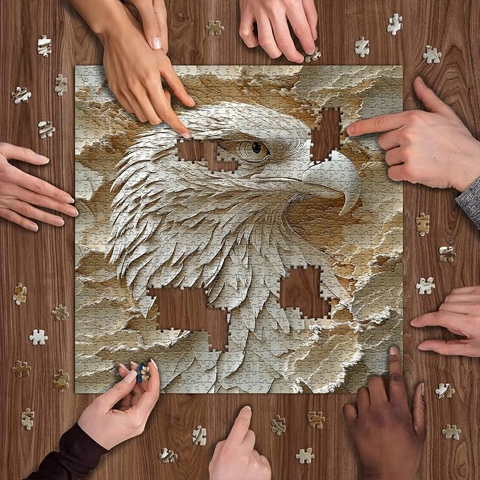 Paper Eagle Jigsaw Puzzle 1000 Pieces for Adults，White Bald Eagle Paper Cut Art Bird Puzzle，Unique Impossible Animal Puzzle Hard Difficult Challenge for Adults