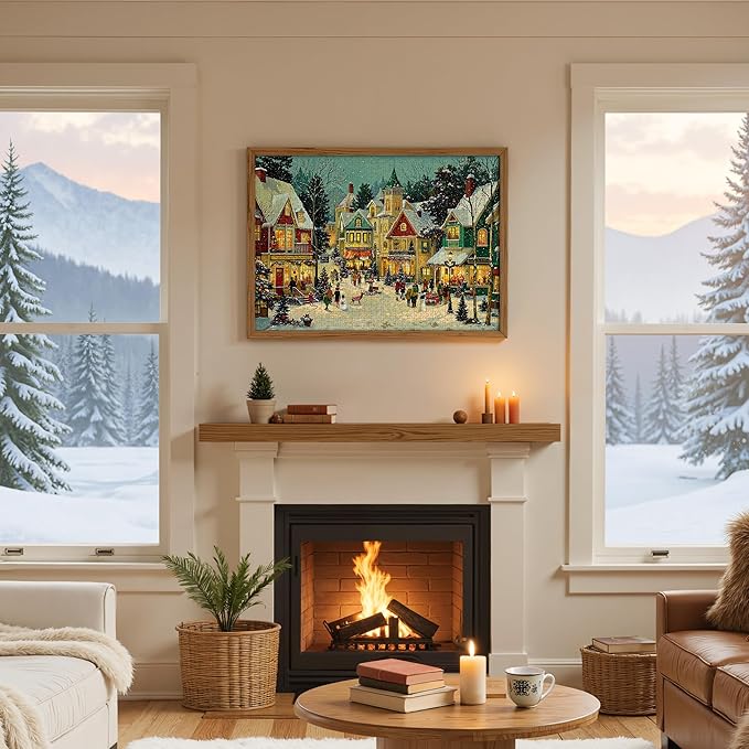 Christmas Puzzles for Adults 1000 Pieces, Winter Holiday Snow Town, 1000 Piece Puzzle for Adults Seniors, Christmas Vacation Jigsaw Puzzles with Letters on Back, Fun Gifts Decor, 1:1 Poster