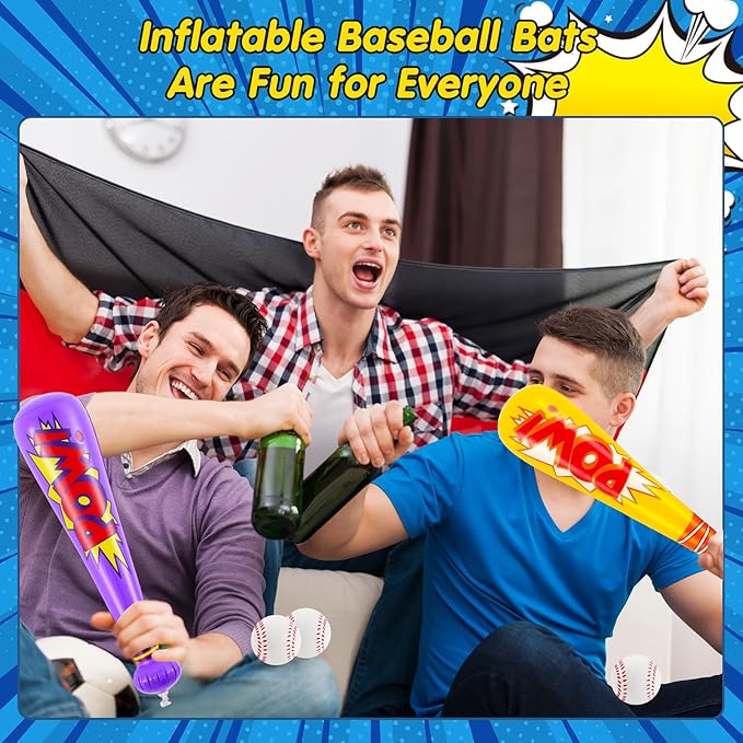 Seematn 18 Sets Inflatable Baseball Bats and Baseballs Set Includes 17 Inch Pow Inflatable Baseball Bats and 2.5 Inch Mini Foam Baseballs for Sports Party Favor Carnival Birthday (Fresh Color)