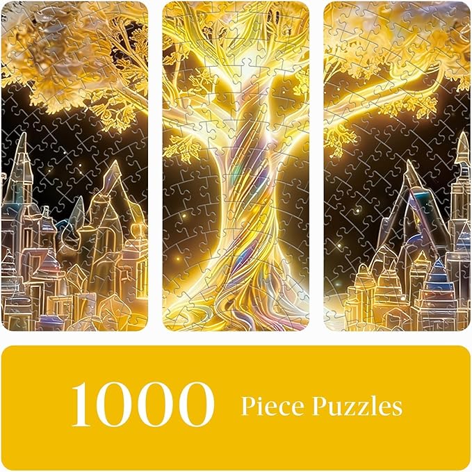 Round Jigsaw Puzzle 1000 Pieces - Tree of Life in Crystal Ball - 26.6" Fantasy Galaxy Design, Neon-Style Aesthetic Art, Mindful Activity Gift for Adults & Teens