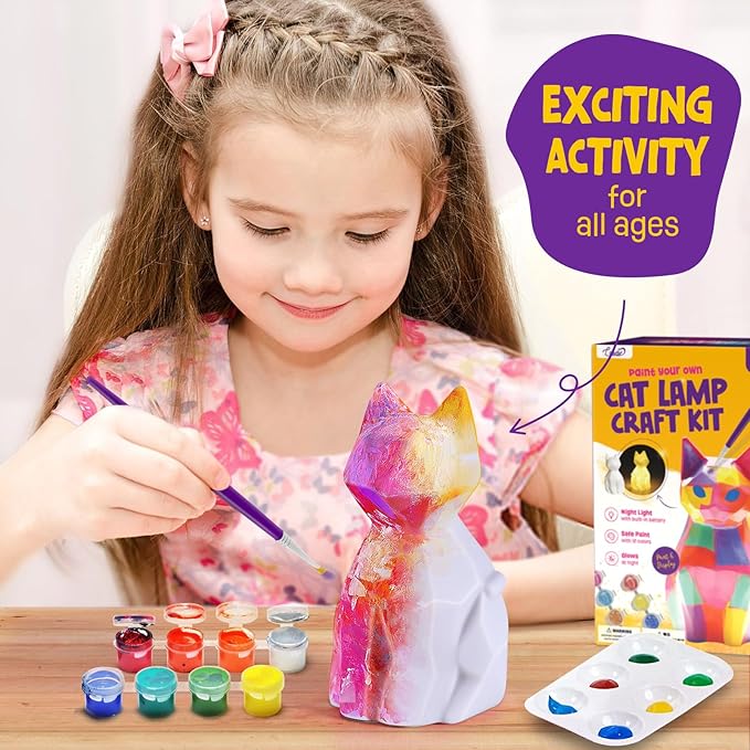 Paint Your Own Cat Lamp Kit, Arts and Crafts for Kids Ages 8-12, Art Supplies Painting kit for Kids 6-12, Cat Night Light Toys Girls Boy Birthday Easter Gifts for Kids Ages 3 4 5 6 7 8 9 10 11 12+