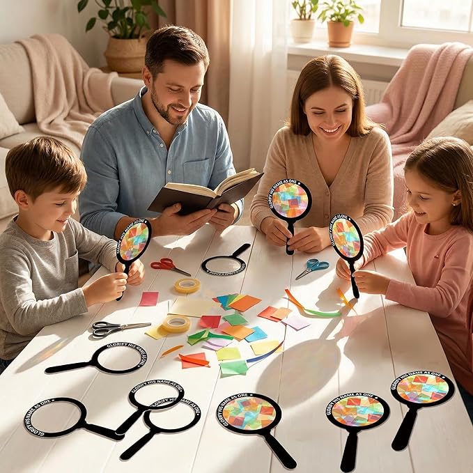 Renbuzhu 48PCS Sunday School VBS Crafts Bulk: Paper Magnifying Glass Nativity Suncatchers, Jesus Religious Christian Activity DIY Kits Church Decorations, Window Stained Glass Effect Art Supplies