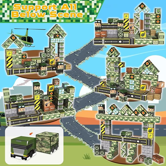 100PCS Magnetic Blocks - STEM Magnetic Building Blocks for Kids Military Construction Cube Toys Games, Educational Sensory Stacking Magnets Cube Toys for Kids Easter Birthday Gifts Boys & Girls