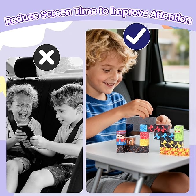35PCS Magnetic Blocks Travel Set, Mini Magnetic Blocks Travel Toys for Kids Ages 3-5 4-8, Portable Magnet Cubes STEM Learning Toys with Portable Iron Storage Box Christmas Birthday Gifts