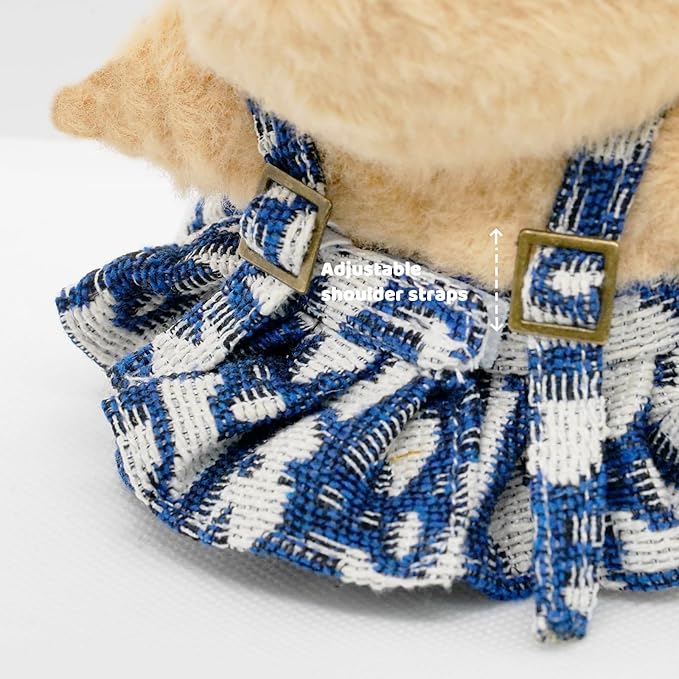 Doll Clothes for 17cm Dolls, Premium Handmade Fashion Clothes 3 Piece Set Including a Weaving Hat, Clothes and Bow with High-End Dolls Accessories for Play & Display - Pure Blue (No Doll No Logo)