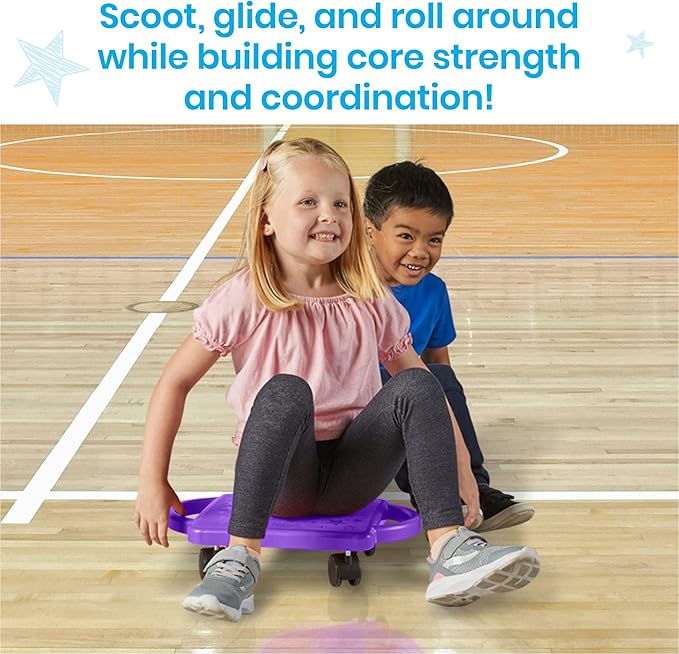 hand2mind Green Indoor Scooter Board with Handles, Sit Down Floor Scooter, Gym Activities for Kids, Indoor Sport Recess Games, Physical Education Equipment, Gross Motor Toys