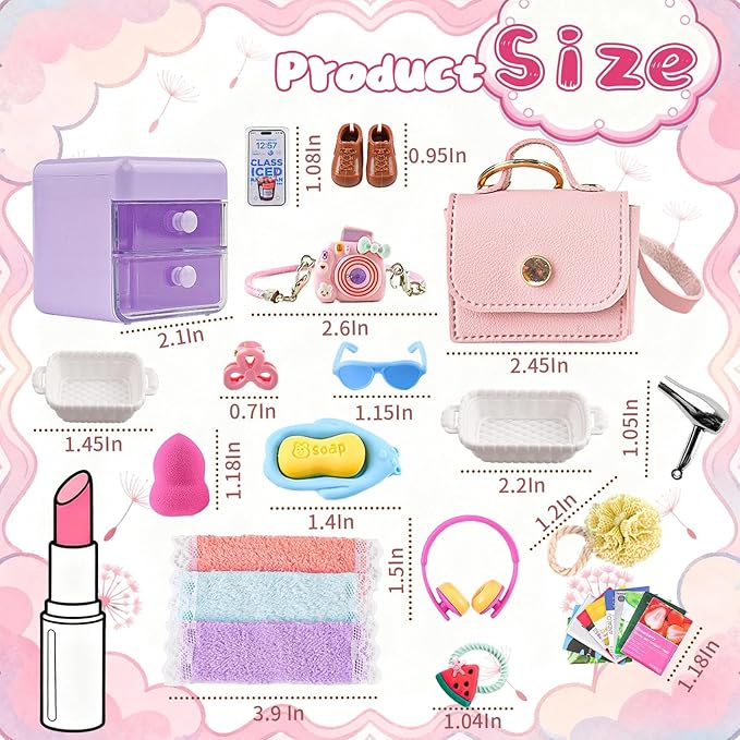 116Pcs Dollhouse Mini Accessories Set - Makeup Tools Bathroom Toiletries Handbag for DIY Micro Scene Decoration Simulation Shampoo Hair Dryer Cosmetic Brush for Bedroom Girl Novelty Toy Jewelry Box