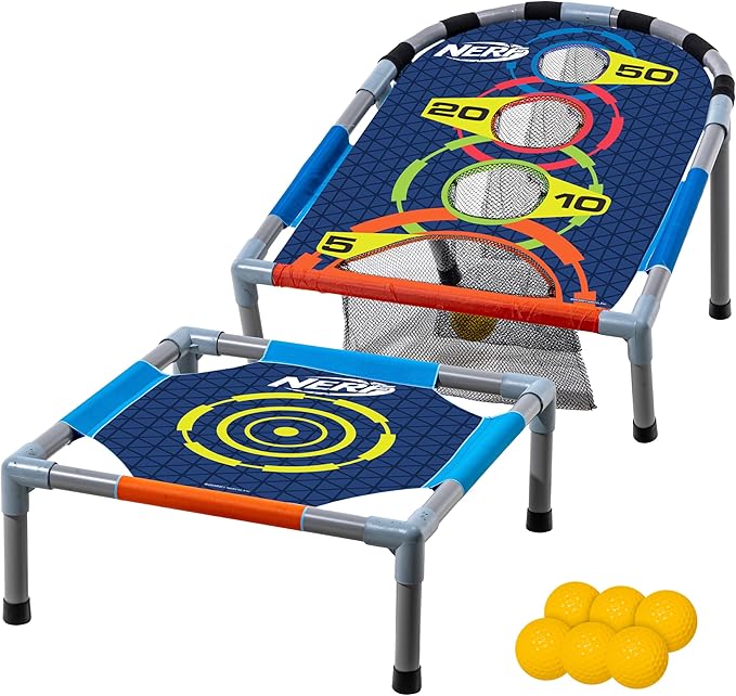 NERF Kids Bounce N Score Target Toss Game Set - Foam Ball Bouncing Game for Kids Ages 6+ - (6) Foam Bouncy Balls and (1) Scoring Target Included