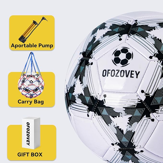 Soccer Ball Size 3,4,5 Two Pack,Classic Indoor Outdoor Soccer with 1 Pump 2 Net Bag and 2 Needle,Long-Lasting for Training, Games, Outdoor & Indoor Play Ideal Gift for Boys Girls Youth Adult