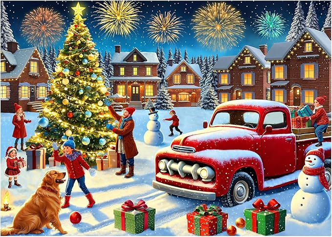 Rocorose Christmas Jigsaw Puzzle for Adults, 1000 Pieces Winter Theme Puzzle Snow Scene Party Holiday Puzzle Christmas Tree Challenge Home Decoration for Family
