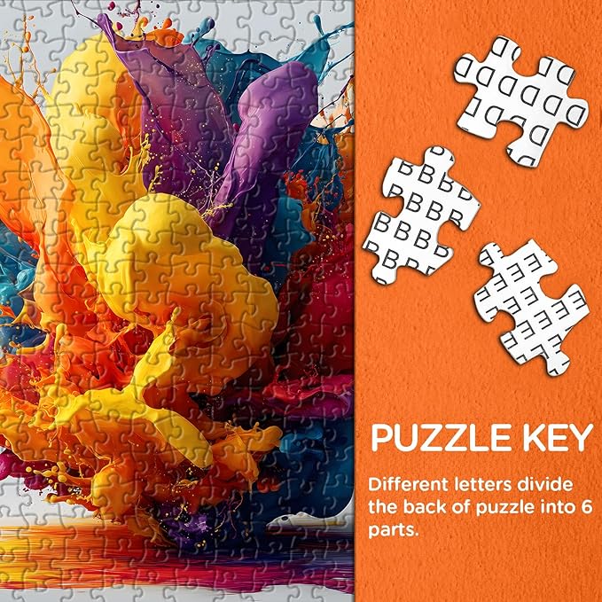 Impossible Puzzles for Adults 1000 Pieces, Larkipuzz Art Gradient Rainbow Puzzle, Unique Paint Splatter Jigsaw Puzzles for Home Decor