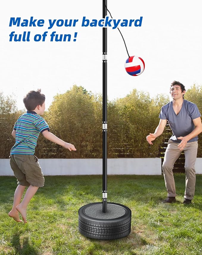 Outdoor Tetherball Game Set for Whole Family - Rust-Resistant Aluminum Poles, 11Ft Adjustable Height, Diameter 1.2Inch Stable Design with Complete Accessories & DIY Concrete Base
