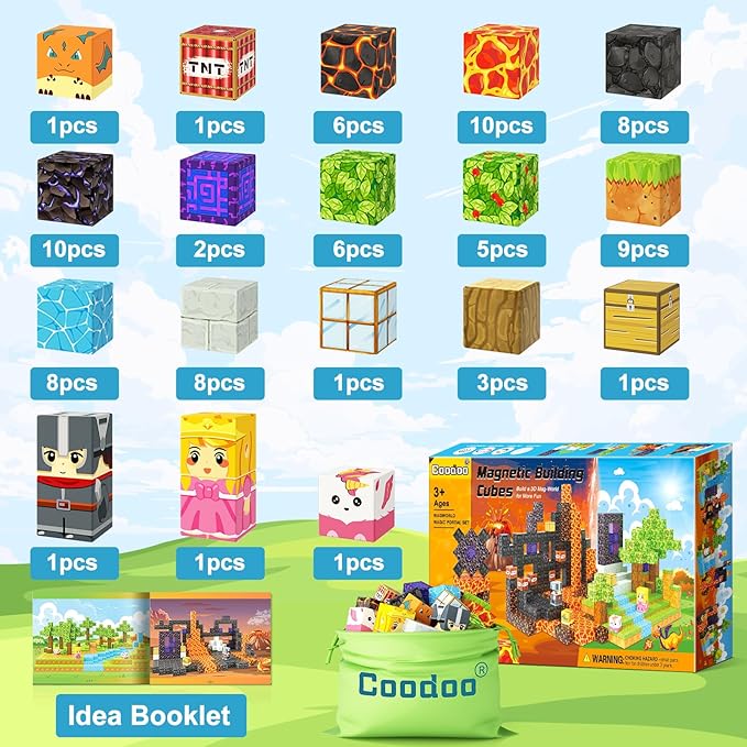 Coodoo Magnetic Blocks - Build Mine Magnet World Magic Portal Forest Edition, Magnet Building Blocks Kids Toys for Ages 5-7 Toddler Toys Creative Sensory for 3+ Years Old Boys Girls Kids Games Gifts