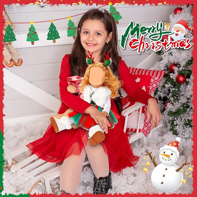 UPINS Christmas 18 Inches Doll Clothes and Accessories Winter Doll Outfits Set Christmas Deer Costume Includes Tutu Dress Vest T-Shirt Shoes Hairpin Socks for 18 Inch Doll Girls Gifts