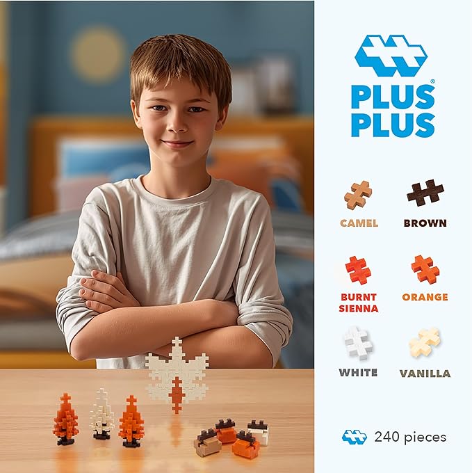 PLUS PLUS 240 Piece Interlocking Building Blocks for Kids, Open Ended Connecting Toys, Stem Bin Classroom Mini Manipulatives - Pumpkin Spice Mix Play Tube