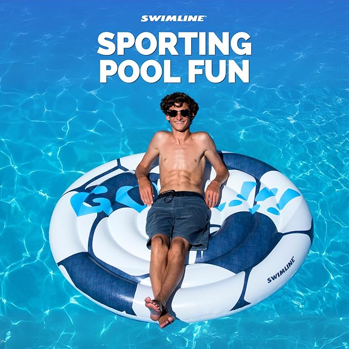Swimline Inflatable Soccer Ball Ride-On Pool Float Blue/White, 60"