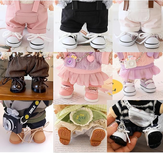 Doll Shoes for Lu bubu 17cm Dolls(No Doll) , Mini Shoes Accessories, Cute PU Leather Princess Shoes Suitable for 17cm Doll, Dress Up Doll Shoes Replacement Gold