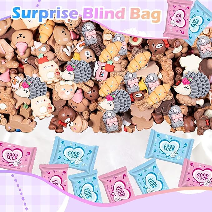 50 PCS Coffee Series Cartoon Resin Mystery Blind Bag – Mini Cute Figures for Kids Crafts, Tiny Random Toy Charms, DIY Phone Case Decorations, Surprise Collectible Resin Miniatures Variety Pack