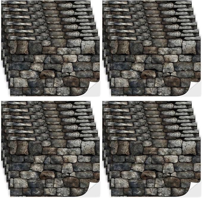Flutesan 12 Pcs Miniature Dollhouse Wallpaper and Flooring Peel and Stick Mini DIY Self Adhesive Dollhouse Accessories 8.27 x 11.69 Inch (Stone Pattern)