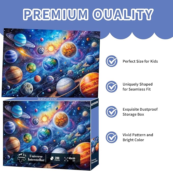 Puzzles for Kids Ages 6-8 8-10 Year Old, Solar System Planets 200 Pieces Jigsaw Puzzles for Kids Ages 10-12, Learning Educational Toys for Boys and Girls Ages 6 7 8 9 10 11 12 Year Old