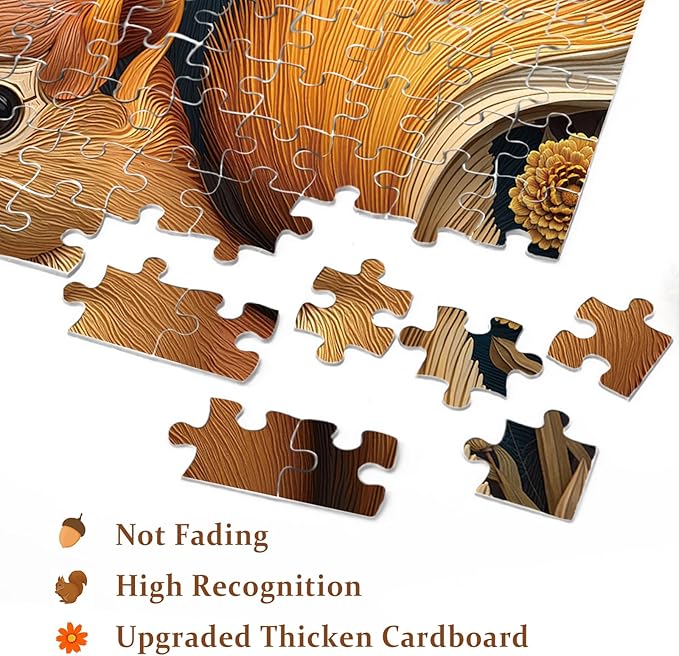 Flower Squirrel Puzzle for Adults 1000 Pieces, Cute Animal Jigsaw Puzzle, Round Colorful Fall Autumn Plant Floral Puzzle