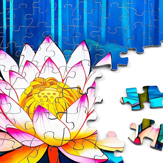 1000 Pieces Stained Glass Puzzle for Adults, Rocorose Waterlily Flower Jigsaw Puzzle, Impossible Hard Difficult Challenging Colorful Lotus Family Puzzle Gift for Game Night