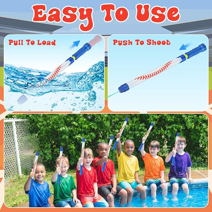 12 Pack Baseball Sport Water Gun Party Favors 15.75 in Summer Water Shooter Blasters Gun Toys for Kids Summer Outdoor Swimming Pool Backyard Beach Games