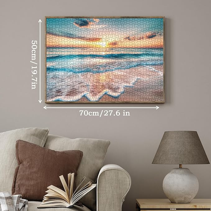 Sunset Beach Puzzles for Adults 1000 Pieces, Ocean Landscape Scenic Jigsaw Puzzles, Nature Sea View Art Puzzles