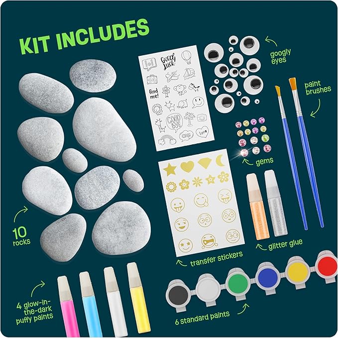 Dan&Darci Kids Rock Painting Kit - Glow in The Dark - Easter Gifts Arts & Crafts for Boys and Girls Ages 6-12 - Craft Activities Kits - Creative Art Toys for 6, 7, 8, 9, 10, 11 & 12 Year Old Kid