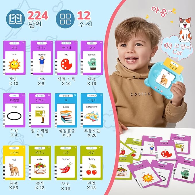 Korean & English Talking Flash Cards for Toddlers, Bilingual Flash Cards Learning Montessori Toys with 510 Sight Words, Speech Therapy Toys, Children's Sensory Preschool Learning Educational Gifts