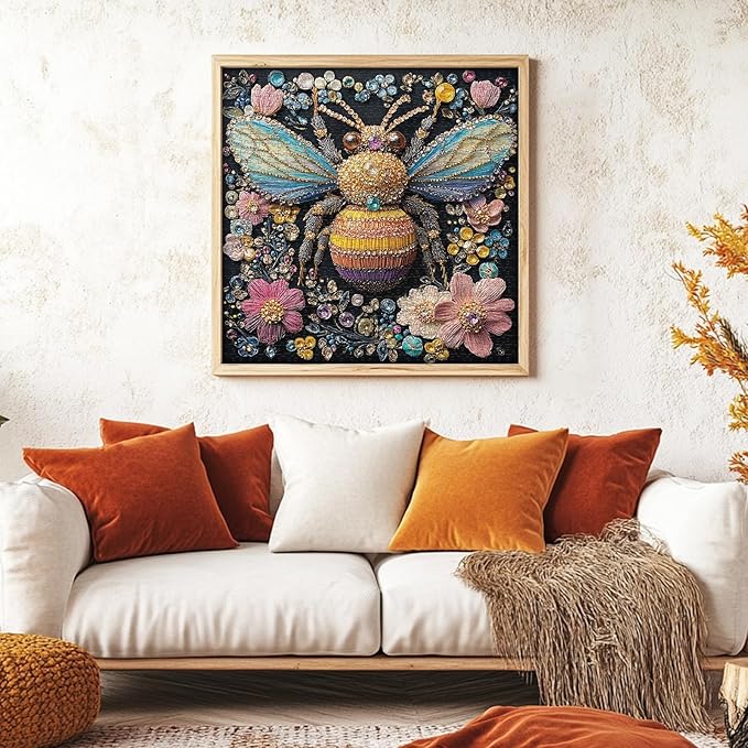 PICKFORU Jeweled Bee Jigsaw Puzzles 1000 Pieces, Diamonds Bumblebee Puzzles for Adults, Challenging Impossible Flowers Art Jigsaw Puzzle
