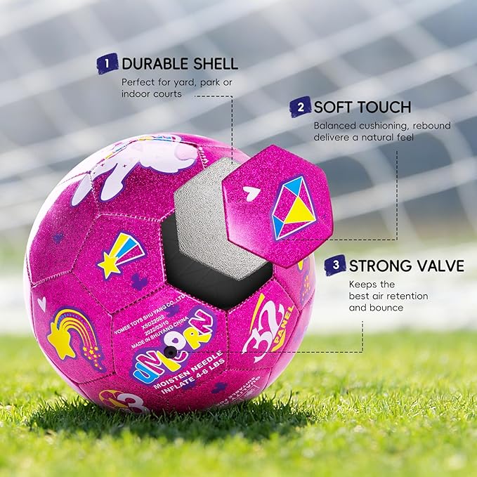 Richball Unicorn Soccer Ball, Toddler Soccer Ball Size 2/3, Outdoor Activity Toy for Kids Age 1-3 3-6, Christmas Birthday Gifts for Boys Girls Purple