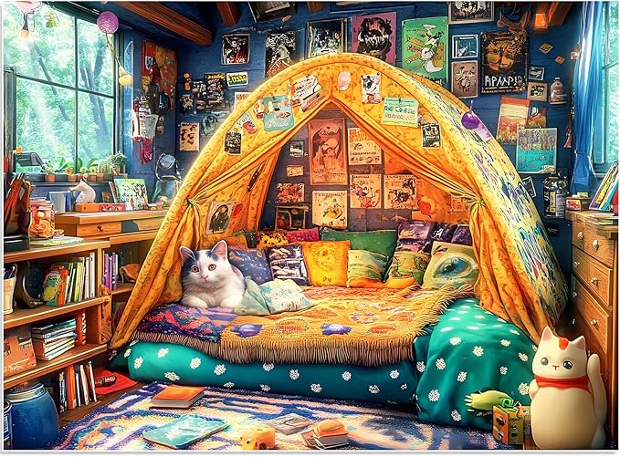 500 Piece Jigsaw Puzzle for Adults, Book Room Cat Puzzles 500 Piece for Adults Seniors- Challenging Puzzle Perfect for Game Nights - Fit Together Perfectly Finished Puzzles Size 20.5 x 15 Inch