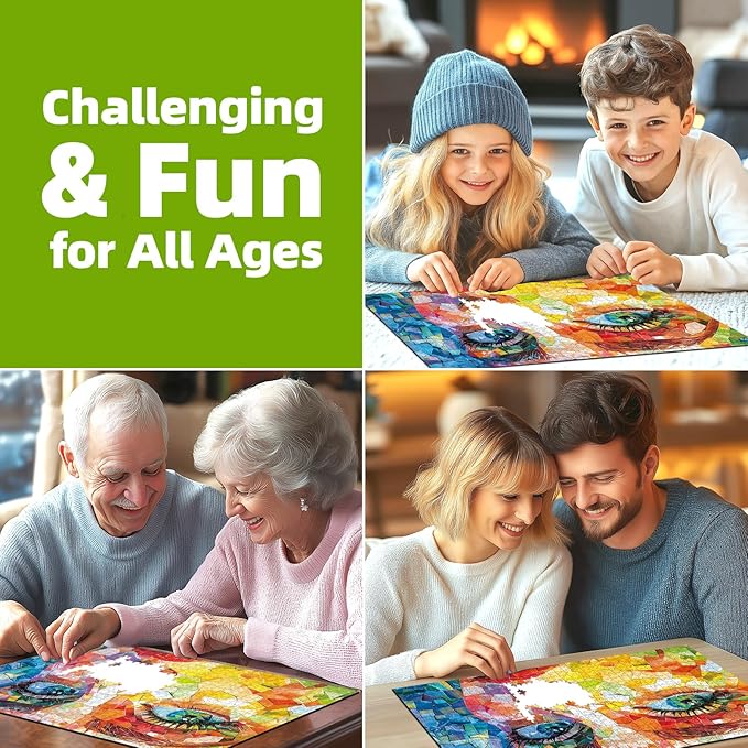 Puzzles for Adults 1000 Pieces, Stained Glass Face Art - Colorful Mosaic Jigsaw Puzzle 1000 Pieces for Family Fun Decoration, Party Game, Finished Size 27.5" x 19.7"