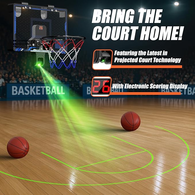 HopeRock Indoor Mini Basketball Hoop for Kids, Basketball Hoops Over The Door with LED Lighting, Mini Hoop with Scoreboard & 3 Balls, Basketball Toys Gifts for 5 6 7 8 9 10 11 12 Year Old Boys Girls