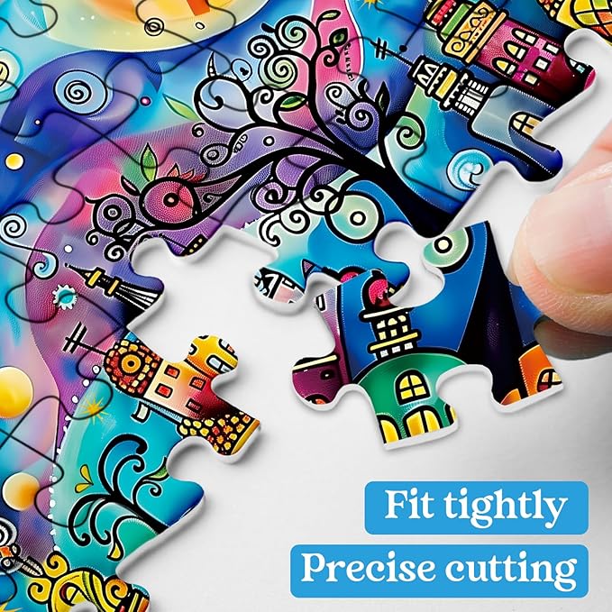 Colorful Houses Puzzles for Adults 1000 Pieces, Village Night Landscape Jigsaw Puzzles, Fantasy Abstract Starry Sky Puzzle as Nature Decor
