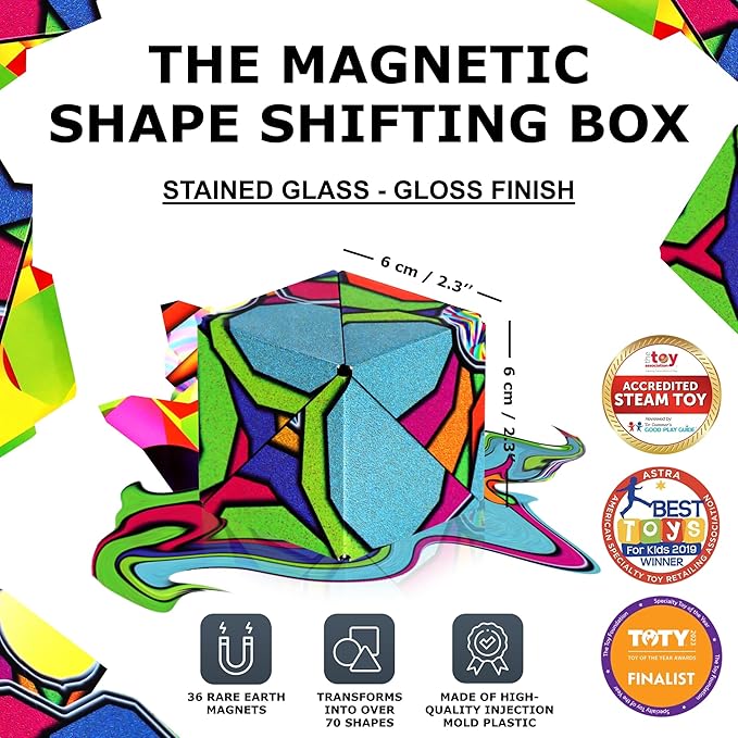 Shashibo Shape Shifting Box - STEM Fidget Toy with Ultra Strong Magnets - Sensory Puzzle Cube Transforms Into 100+ Shapes, Easter Basket Stuffers Gift for Kids, Teens, and Adults (Stained Glass)