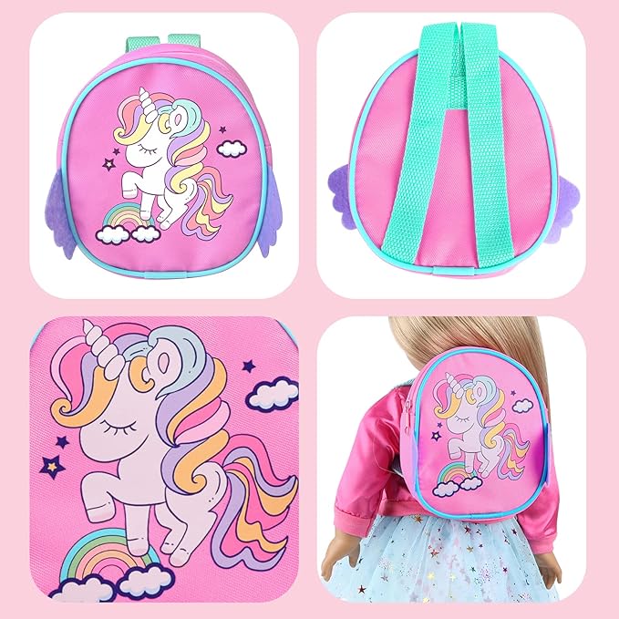 American 18 Inch Doll Clothes and Makeup Accessories Set Includes Clothes Backpack Sunglasses Phone Shoes Comb Mirror Eye Shadow Lipstick Hair Clip Hair Tie(Doll NOT Included)