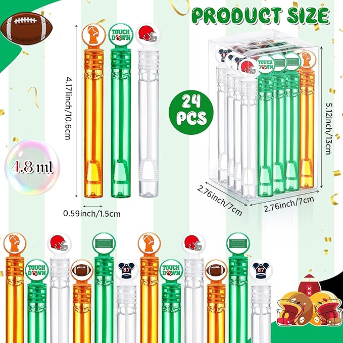 24 Pcs Football Party Favors, Football Bubble Wands Bulk, Sports Themed Birthday Gift Party Supplies, Game Day Classroom Prizes, Goodie Bag Stuffers, Rugby Group Games Activities