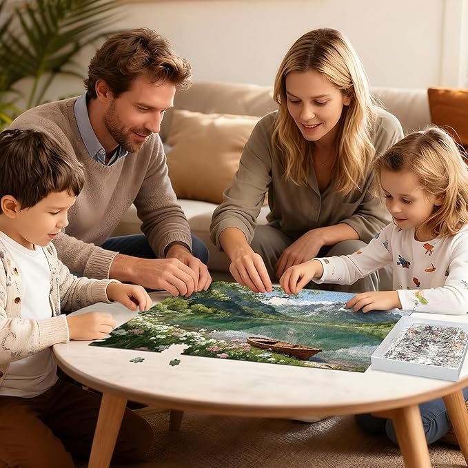 1000 Piece Puzzle for Adults Spring Lake Jigsaw Puzzles with Letters on Back Nature Landscape Family Puzzles Wall Decor Funny Gifts for Women Men (27.56x19.7 Inch)