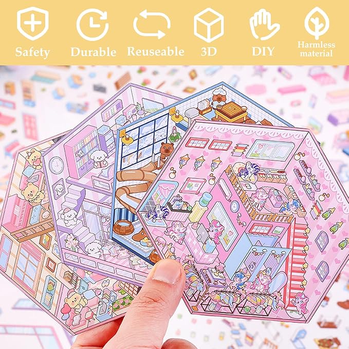 DIY 3D Sticker Scene, 6 Sets of Aesthetic Stickers for Girls Make Your Own Mini Shop Scenes Stickers for Kids Sticker Therapy for Adult Relief Stress, Holiday & Christmas Fun