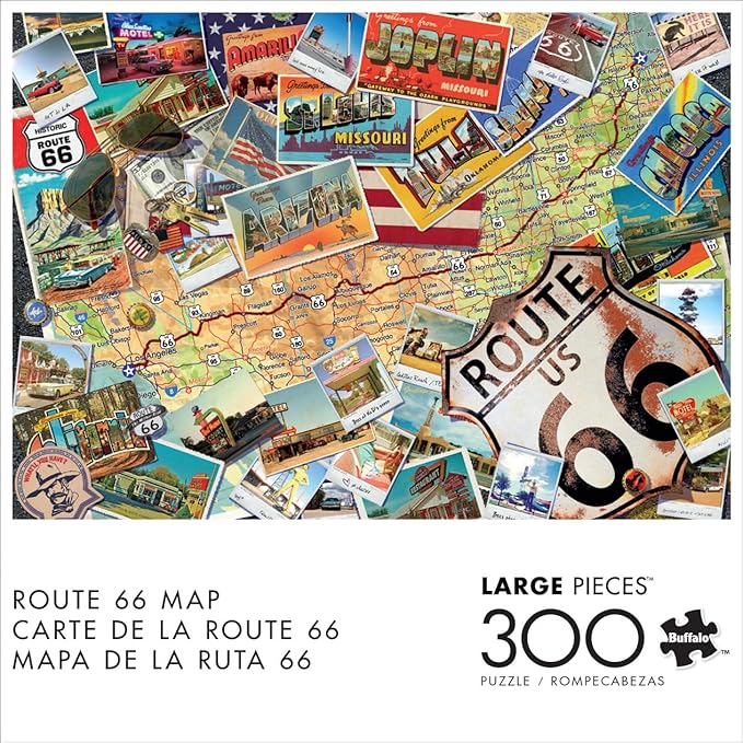 Buffalo Games - Route 66 Map - 300 Large Piece Jigsaw Puzzle for Adults - Challenging Puzzle Perfect for Game Nights