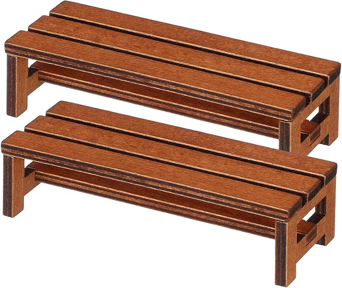 SEWACC 2pcs Miniature Doll House Bench Wooden Mini Furniture Set Brown Miniature Park Bench for Dollhouse Decoration