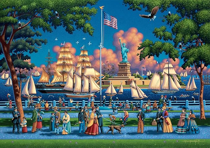 Buffalo Games - Eric Dowdle - Statue of Liberty - 300 Piece Jigsaw Puzzle for Adults - Challenging Puzzle Perfect for Game Nights - Finished Size is 21.25 x 15.00
