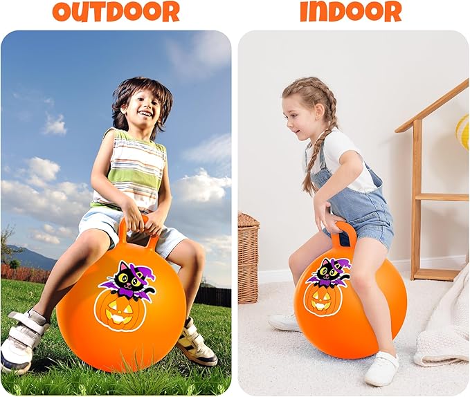 ZOOJOY Hopper Ball for Kids Aged 3-8, 18In Bouncy Balls with Handle, Orange Inflatable Hoppity Hop Ball, Indoor Outdoor Active Jumping Hopping Toys for Boys Girls