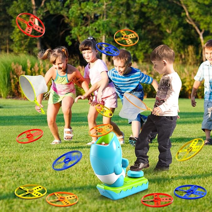 12 PCS Flying Disc Launcher Outdoor Indoor Game Toys Gifts for 3 4 5 6 7 Year Old Boys Kids, Outdoor Outside Game Toys for Boys Girls Ages 3-5 4-8, Ideal 3 4 5 6 Year Old Birthday Gifts