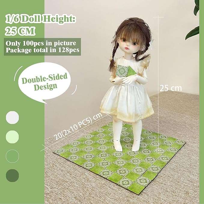 Dollhouse Flooring Tiles on 1/12 1/6 Scale Miniature Decor Accessories 128pcs Double-Sided