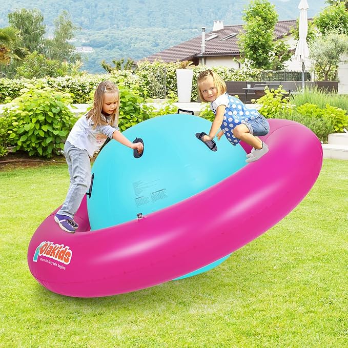 OLAKIDS 8FT Inflatable Dome Rocker Bouncer, Outdoor Kids Giant Roll and Play Seesaw Rocker with 6 Secure Handles, Max Weight 250 LBS, Toddlers Climbing Toy Backyard Play Center Equipment