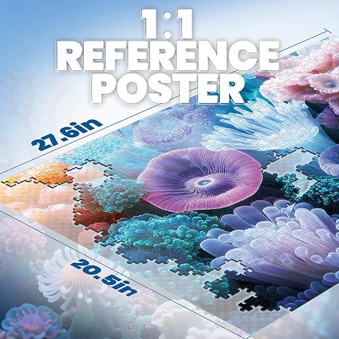 1000 Piece Puzzles for Adults,Colorful Coral Anemone Jigsaw Puzzle,Blue Ocean Puzzles 1000 Pieces,Creative Games Difficult Underwater World Puzzle Home Decor Toy for Adults (27.5"x19.6"), 1:1 Poster